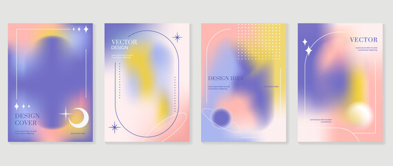 abstract gradient fluid liquid cover template. set of modern poster with vibrant graphic color, holo
