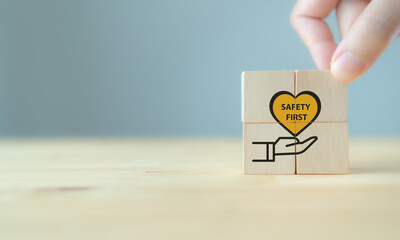 safety first symbols, work safety, caution work hazards, danger surveillance, zero accident concept.