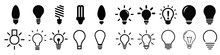 Bulb Light Vector Icons Set. Lamp Icon. Lighting Electric Lamp Illustration Symbol. Idea Sign Or Logo.