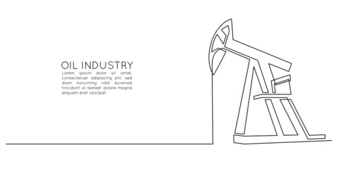 Aufkleber - Oil pump jack platform of One continuous line drawing. Drilling rig petroleum production and trade industry in simple linear style. Non-renewable energy concept. Vector illustration