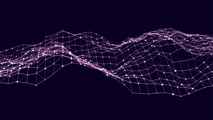 Digital dynamic cyber wave. Abstract futuristic background with dots and lines. Big data visualization. Vector illustration.