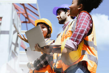 Construction engineer discusses with architect at the construction site. or high-rise construction sites