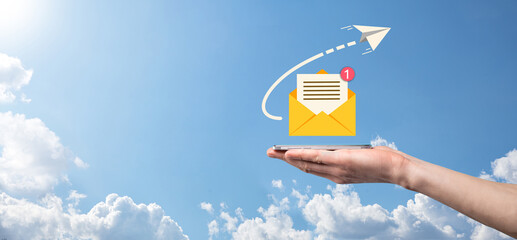 Email marketing and newsletter concept.Contact us by newsletter email and protect your personal information from spam mail concept.Scheme of direct sales in business. List of clients for mailing.