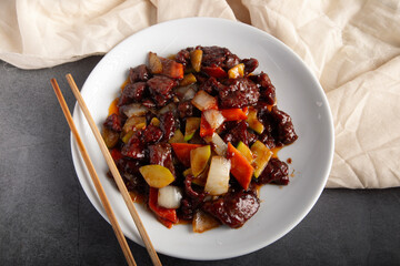 Veal with oyster sauce. typical chinese cuisine