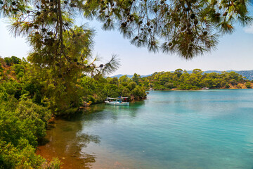 Wall Mural - Panoramic view of bay and city of Gocek - Fethiye, Turkey with marina and yachts.