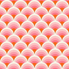 Fish scale abstract geometric seamless pattern. Colorful circles 70s style nostalgic retro background. Classic rainbow fashion print for fabric, paper