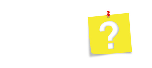 Wall Mural - yellow note paper with question mark on panoramic white background
