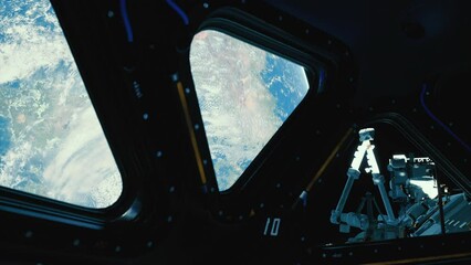 Wall Mural - Spaceship is orbiting the Earth .