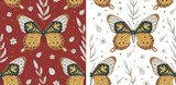 Fototapeta Koty - Butterfly Pattern vector, Boho Style Butterflies pattern,  Scandinavian Seamless Pattern with Butterflies