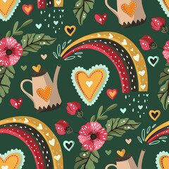 Wall Mural - Scandinavian Seamless Pattern Vector, Boho pattern with Birds,  vector, Bohemian Background, Can be used for notebook cover, phone case, wrapping paper, fashion print.