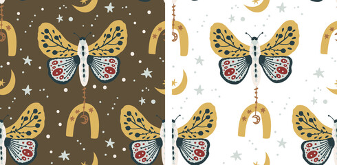 Wall Mural - Butterfly Pattern vector, Boho Style Butterflies pattern,  Scandinavian Seamless Pattern with Butterflies