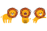 Fototapeta Dziecięca - hand drawing cartoon lion sticker set. cute animals sticker