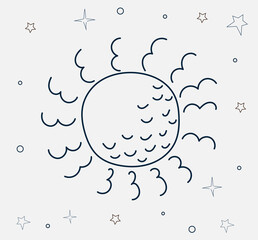 sun doodle drawing on starry sky background vector