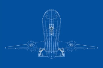 Wall Mural - Airplane in wire-frame style. Vector