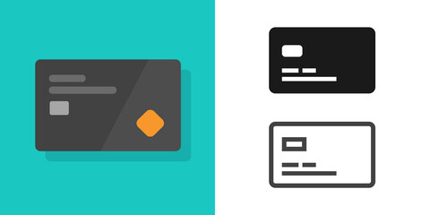 Credit bank debit card icon vector flat color and black and white line outline simple art pictogram design isolated on white background