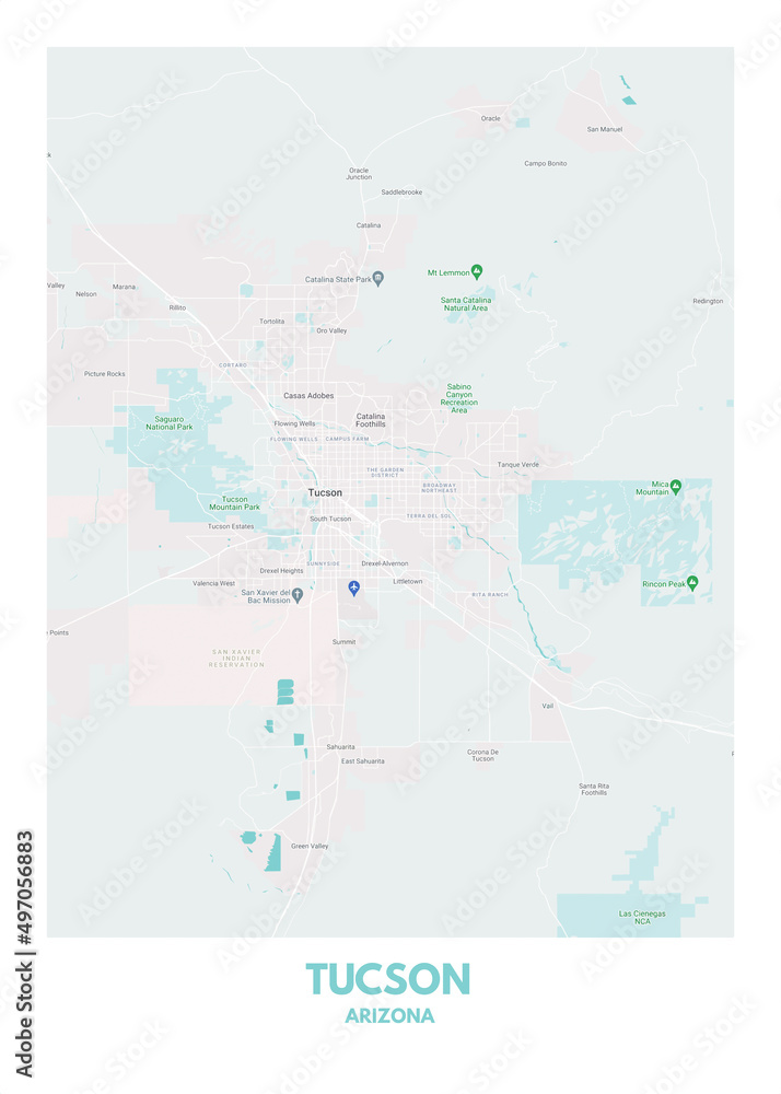 Poster Tucson - Arizona map. Road map. Illustration of Tucson - Arizona streets. Transportation ...