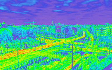Infrared view of heavy fast moving traffic - motion infrared map.