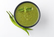 Green Mint Chutney or Pudina Chutney made with Coriander, Pudina & Spices. selective focus