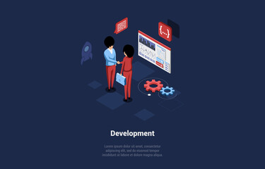 Wall Mural - concept of development with high technologies and programming. two businessmen shaking hands near co