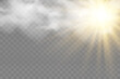 © Olga - Vector illustration of the sun shining through the clouds. Sunlight. Cloudy vector.