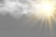 Vector Illustration Of The Sun Shining Through The Clouds. Sunlight. Cloudy Vector.	
