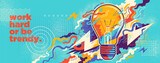 Fototapeta Młodzieżowe - Conceptual abstract illustration in grangy style, with light bulb and colorful splashing shapes. Vector illustration.