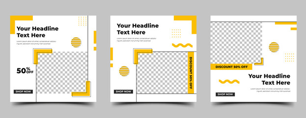 Wall Mural - Set of Square banner template design. White background with abstract yellow ornament.