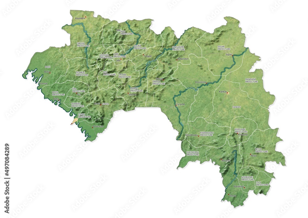 Isolated map of Guinea with capital, national borders, important cities ...