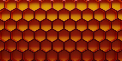 Wall Mural - Red honeycomb or hexagon background, using as modern header or backdrop, 3d rendering