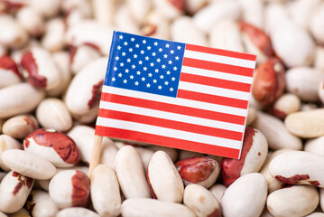 Poster - Close-up shot of flag of USA on haricot. Trade of haricot, growing beans in USA