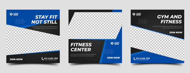 Wall Mural - gym, fitness, and workout social media post template. modern square banner with place for the photo.