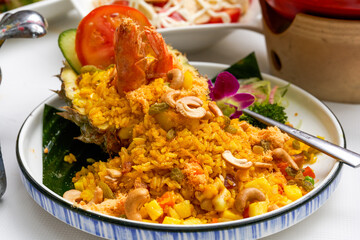 A golden and tempting Thai pineapple fried rice