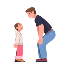 Wall Mural - Father Talking to His Puzzled Son Supporting and Soothing Him Vector Illustration