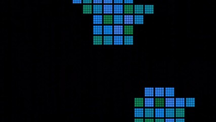Wall Mural - retro background with moving mosaic squares on black background. design. colored squares randomly mo