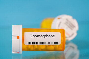 Canvas Print - Oxymorphone. Oxymorphone pills in RX prescription drug bottle