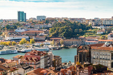 Portugal, Porto, Old Town Buildings And Douro River