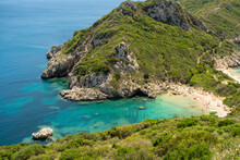 Greece, Corfu Island, Kerkyra, Porto Timoni Beach And Turquoise Bay