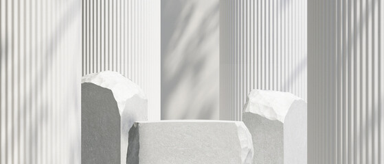 Wall Mural - cosmetic background. architect nature light and stone podium with white background. for branding and