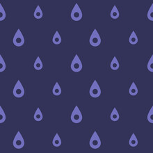 Seamless Pattern Of Falling Purple Droplets On A Dark Background. It Resembles Rain Or Tears. Vector Illustration