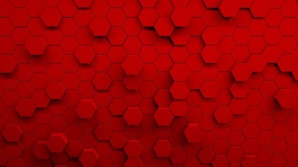 Digital generated technology hexagon background.Glossy textured red hexagons. Modern futuristic background 3d illustration. Pattern hexagon background abstract and geometric wallpaper