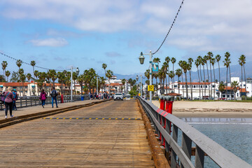 Canvas Print - Stearn's Wharf, in Santa Barbara, California. USA. Pier was completed in 1872 and is a popular tourist destination.