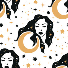 Wall Mural - Witchy Seamless Pattern, Celestial Pattern Design Vector, Bohemian celestial pattern vector image
