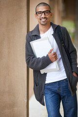 Aufkleber - An investment in education pays the best interest. Portrait of a college student at campus.