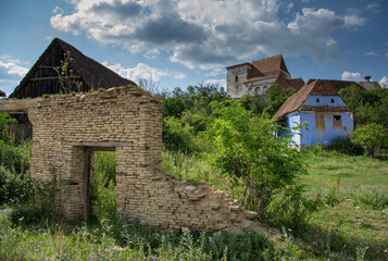 Wall Mural - old and blue houses in Romania, Brasov ,Roades,2019