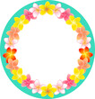 © フウセンタンゴ - Clip art of circular plumeria flower ornament and marine blue background