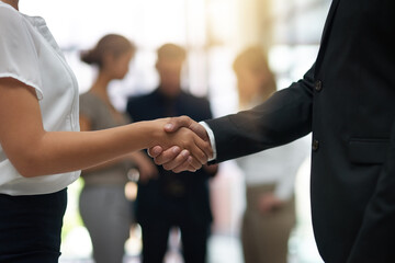 Poster - Success relies on the networks you build. Closeup shot of businesspeople shaking hands in an office.