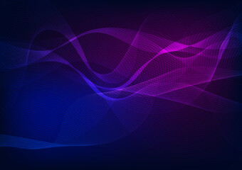 Wall Mural - abstract wave and dots technology background with light, network connection structure concept.