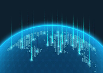 Wall Mural - dotted world map of the planet earth with blue background. concept about digital internet technology