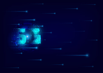 Wall Mural - 5g symbol with blue abstract futuristic background. 5th generation of wireless internet connection. 