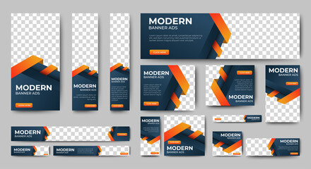 modern banner design web template set, horizontal header web banner. orange cover header background 
